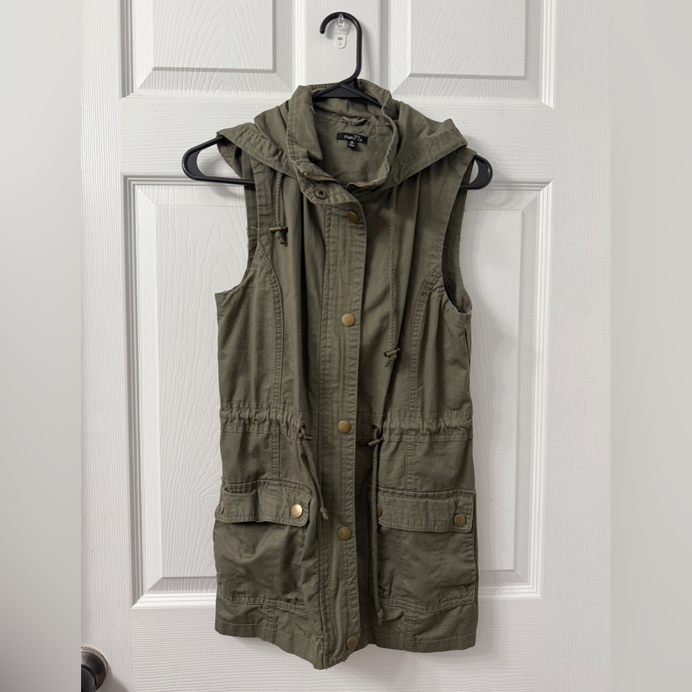 Women's Olive Green Hooded Vest